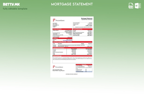 Модерен стил Киргистан Rosinbank извод за хипотека Шаблон за Word и PDF